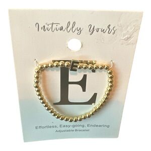 Initially Yours “E” Initial Beaded Bracelet | Gold-Tone Adjustable | NWT
